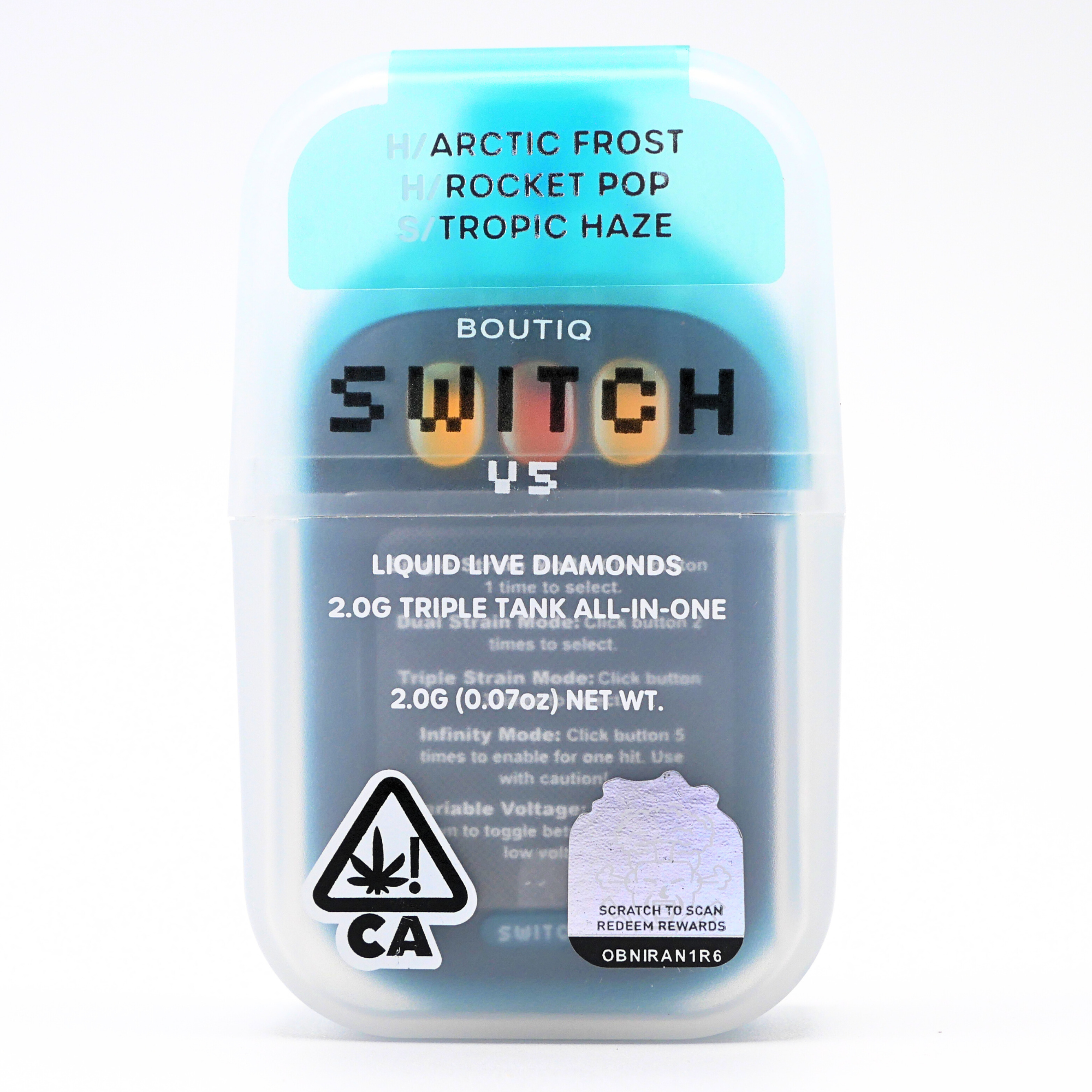 Boutiq Switch Liquid Live Diamonds rechargeable vape: Arctic Frost+ Rocket Pop + Tropic Haze (2g) Puffy Parcel