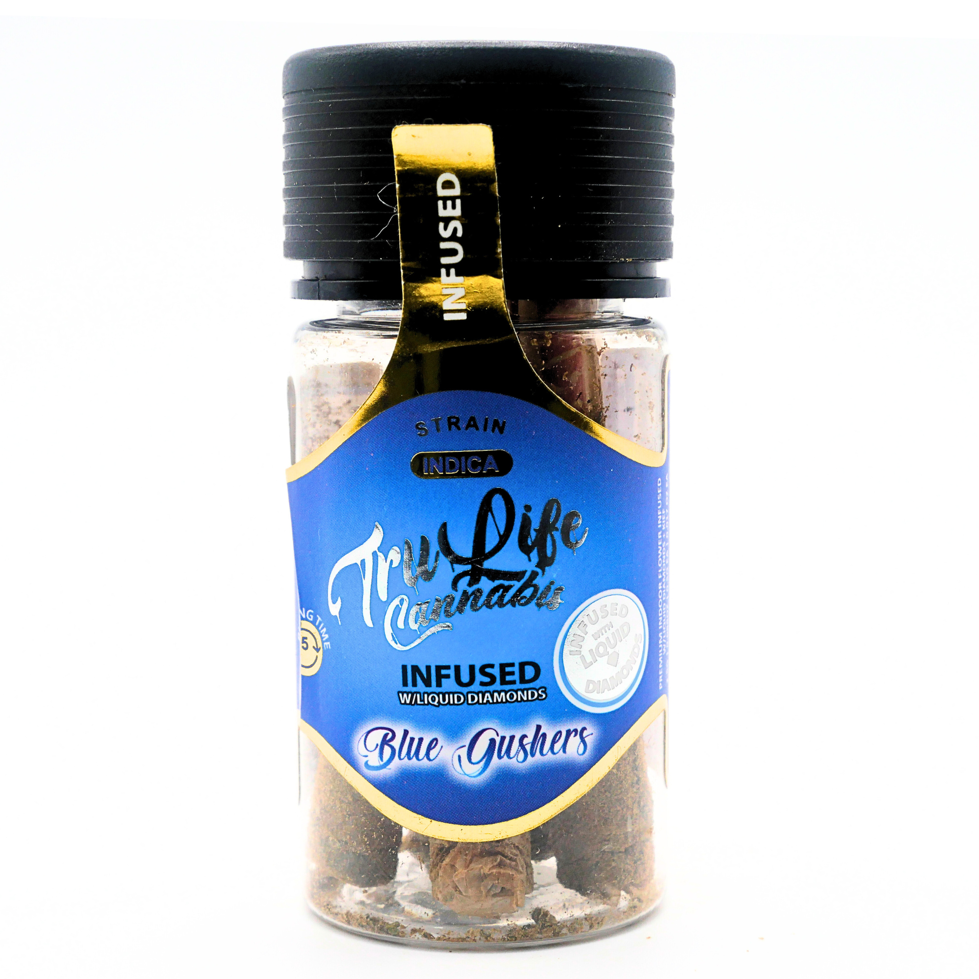 TruLife 5-pack prerolls (INFUSED W/LIQUID DIAMONDS + KIEF): Blue Gushers (2.5g) Puffy Parcel