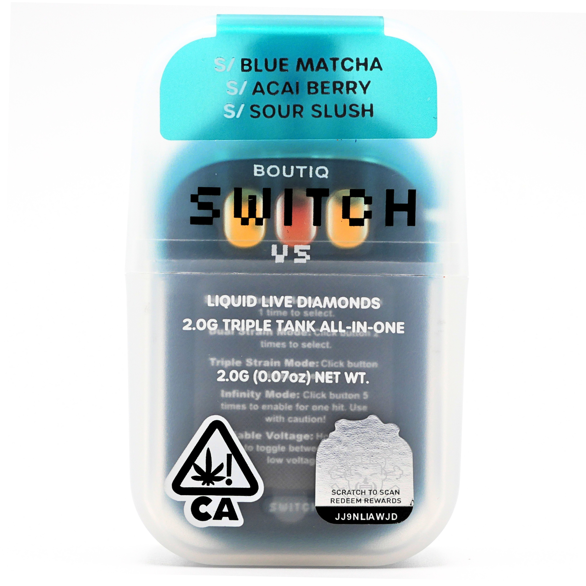 Boutiq Switch Liquid Live Diamonds rechargeable vape: Blue Matcha + Acai Berry + Sour Slush (2g) Puffy Parcel