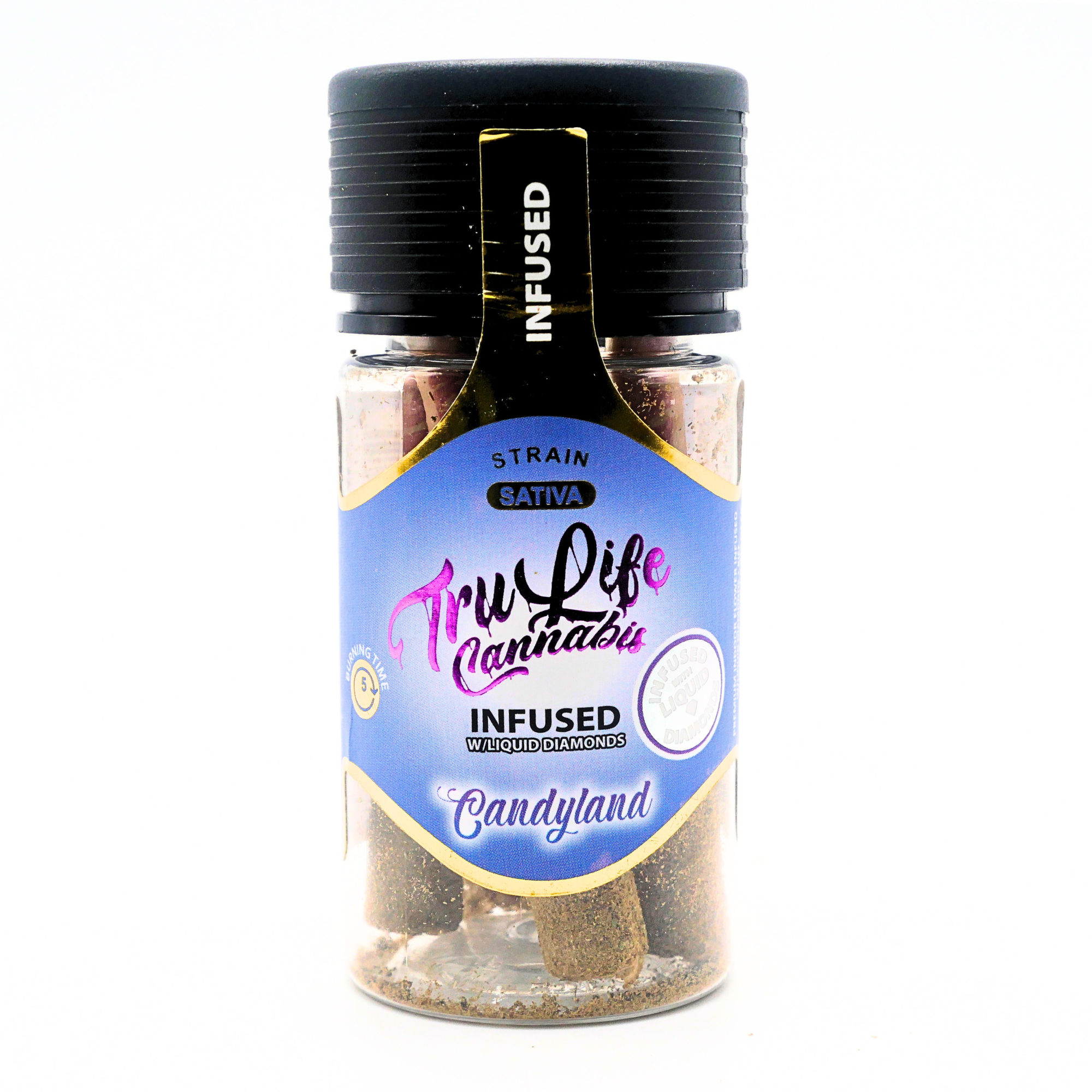 TruLife 5-pack prerolls (INFUSED W/LIQUID DIAMONDS + KIEF): Candyland (2.5g) Puffy Parcel