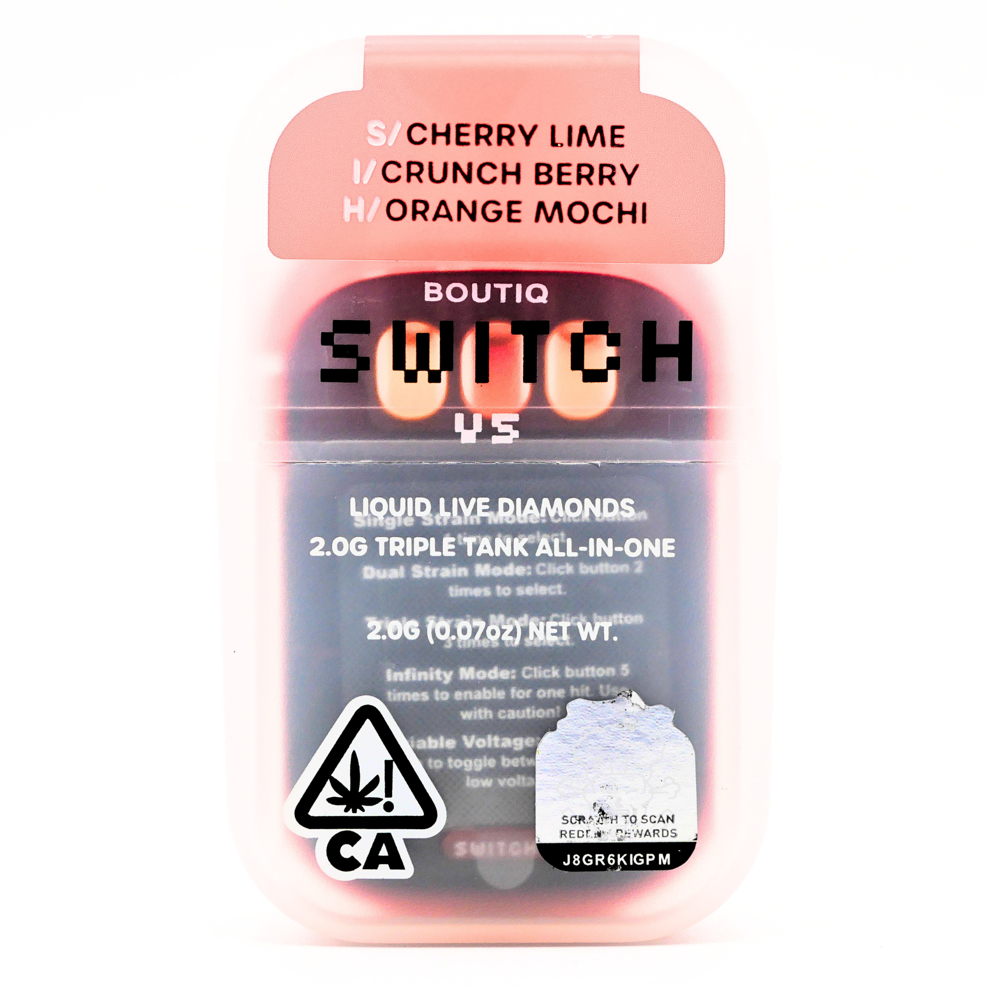Boutiq Switch Liquid Live Diamonds rechargeable vape: Cherry Lime + Crunch Berry + Orange Mochi (2g) Puffy Parcel