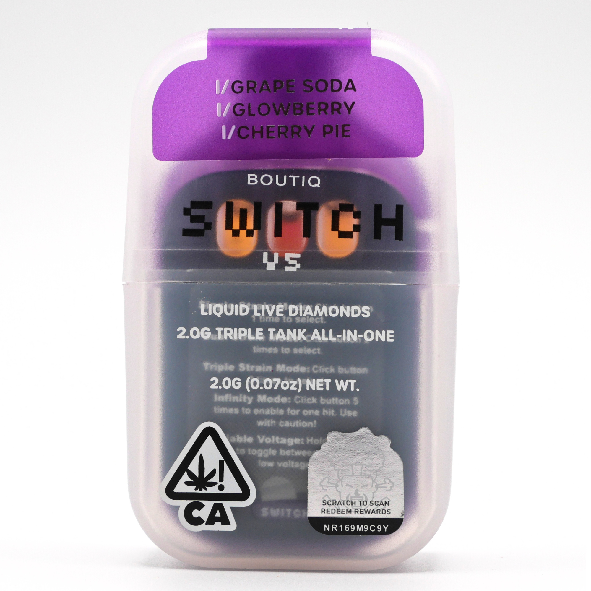 Boutiq Switch Liquid Live Diamonds rechargeable vape: Grape Soda + Glow Berry + Cherry Pie (2g) Puffy Parcel