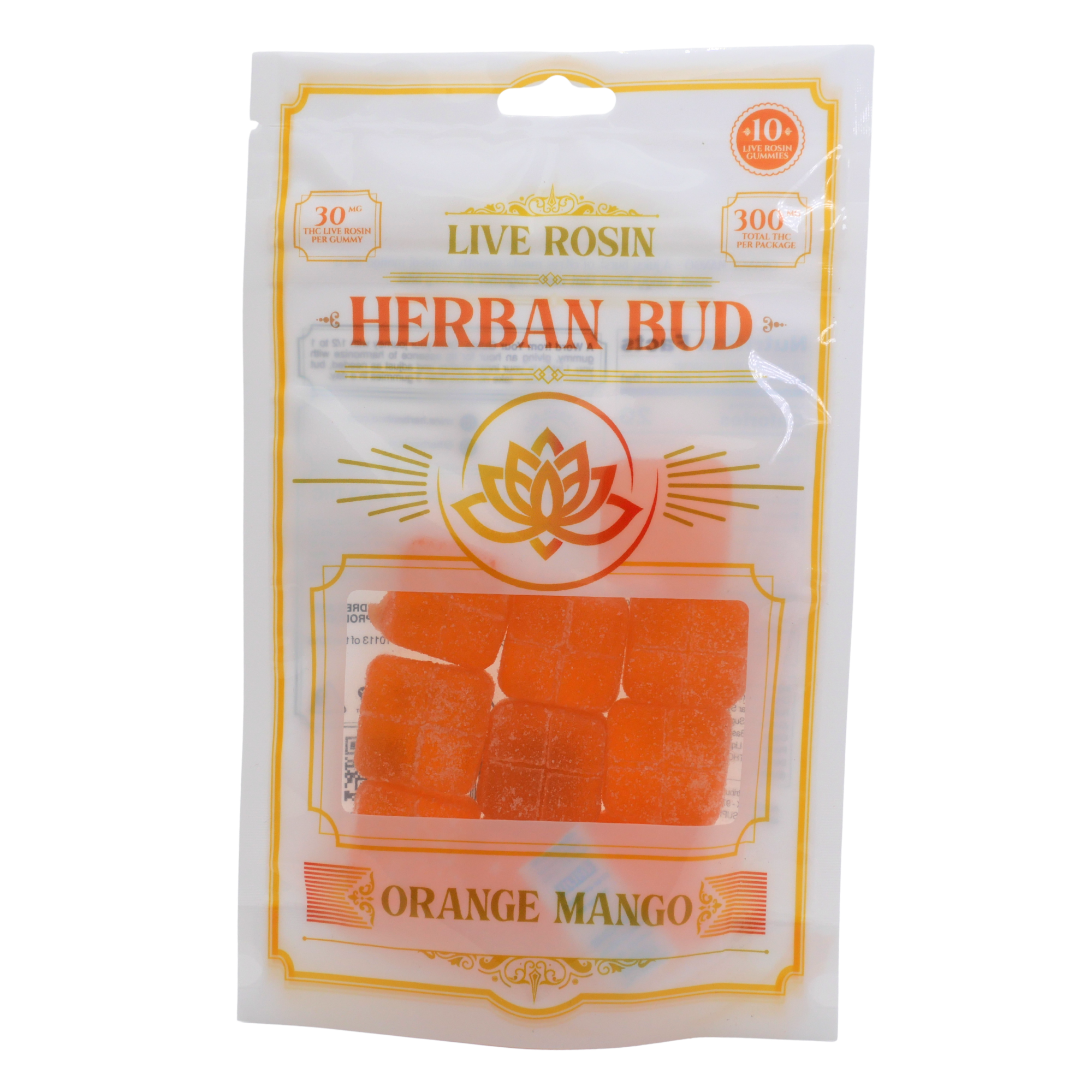 Herban Bud Live Rosin Gummies: Orange Mango Puffy Parcel