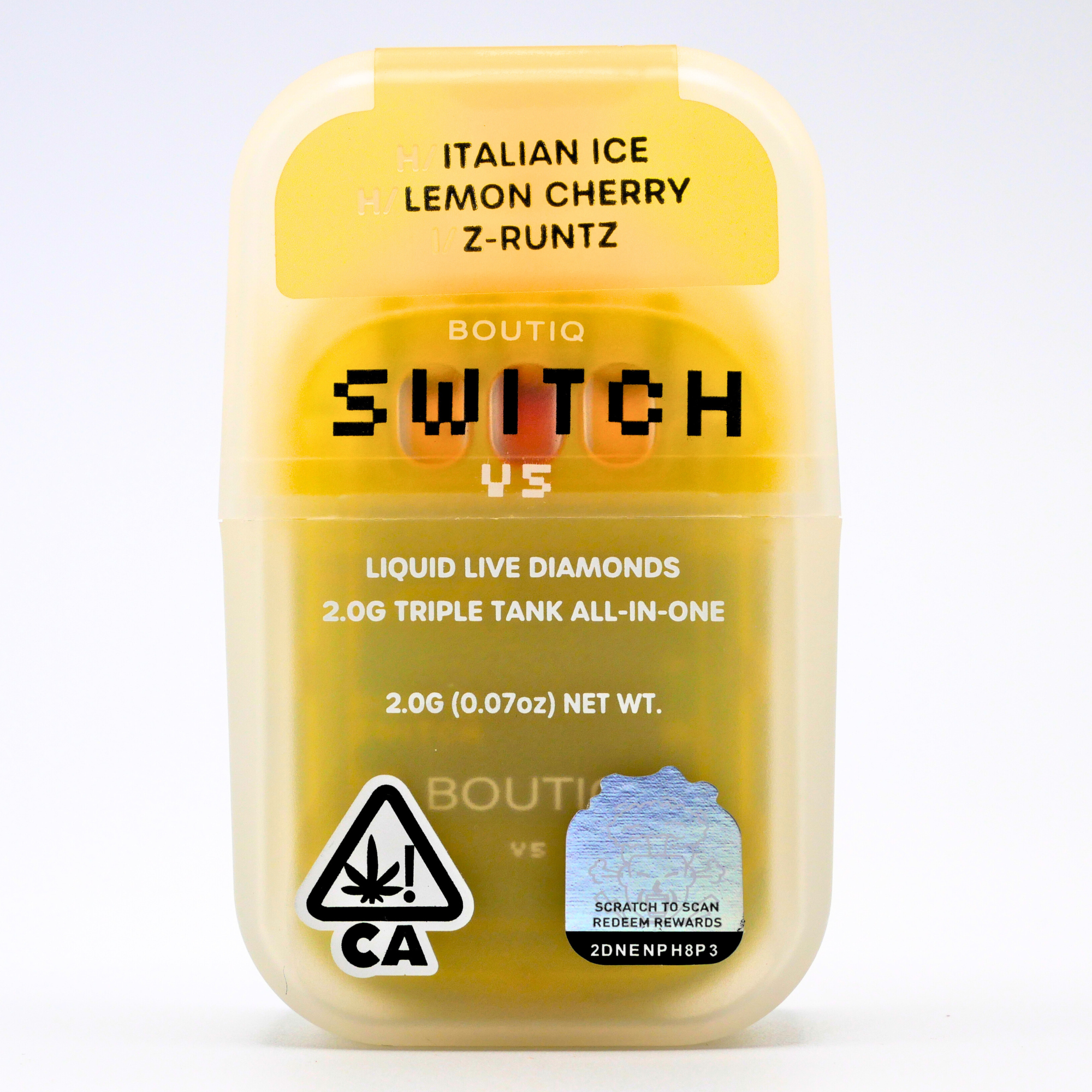 Boutiq Switch Liquid Live Diamonds rechargeable vape: Italian Ice + Lemon Cherry + Z-Runtz (2g) Puffy Parcel