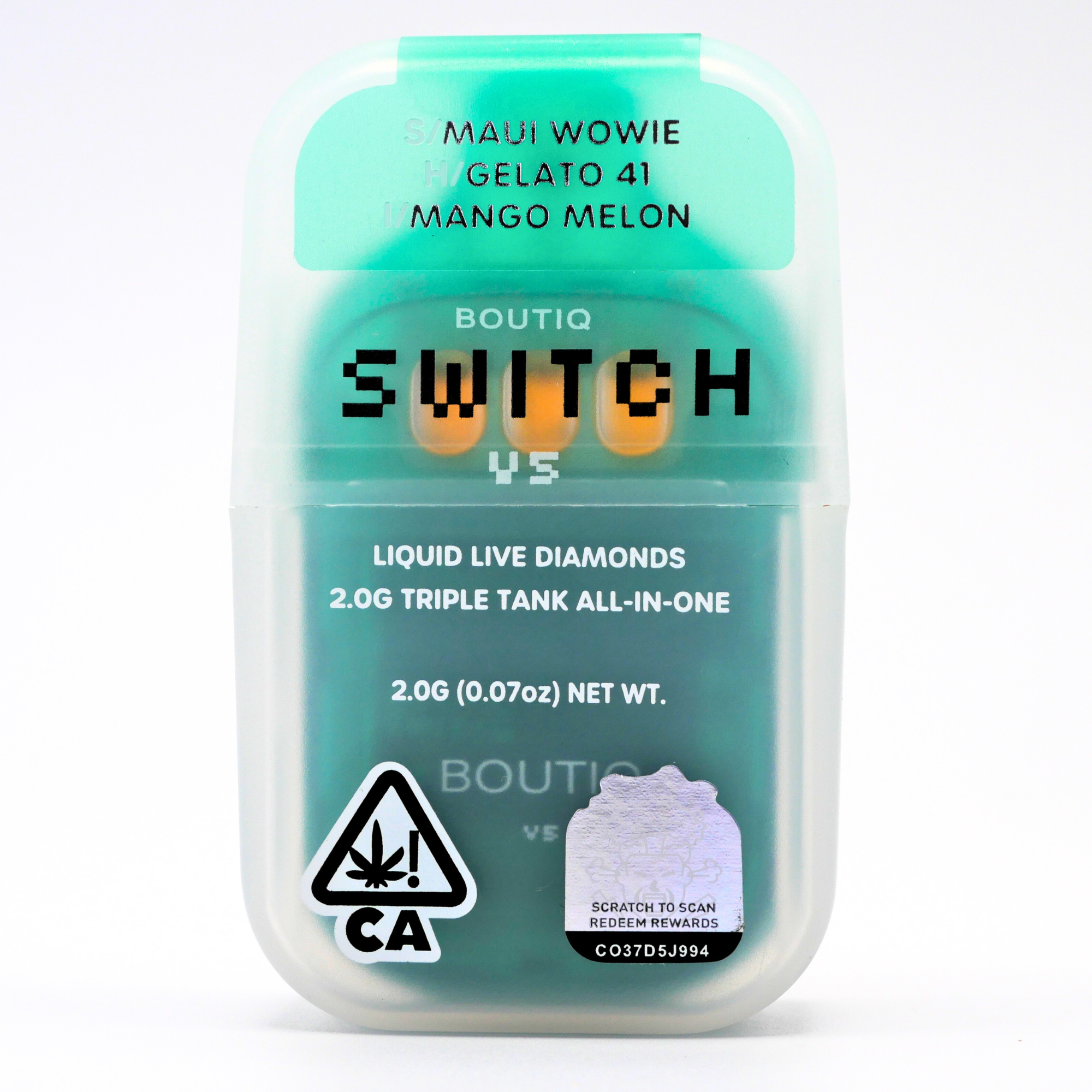 Boutiq Switch Liquid Live Diamonds rechargeable vape: Maui Wowie + Gelato 41 + Mango Melon (2g) Puffy Parcel