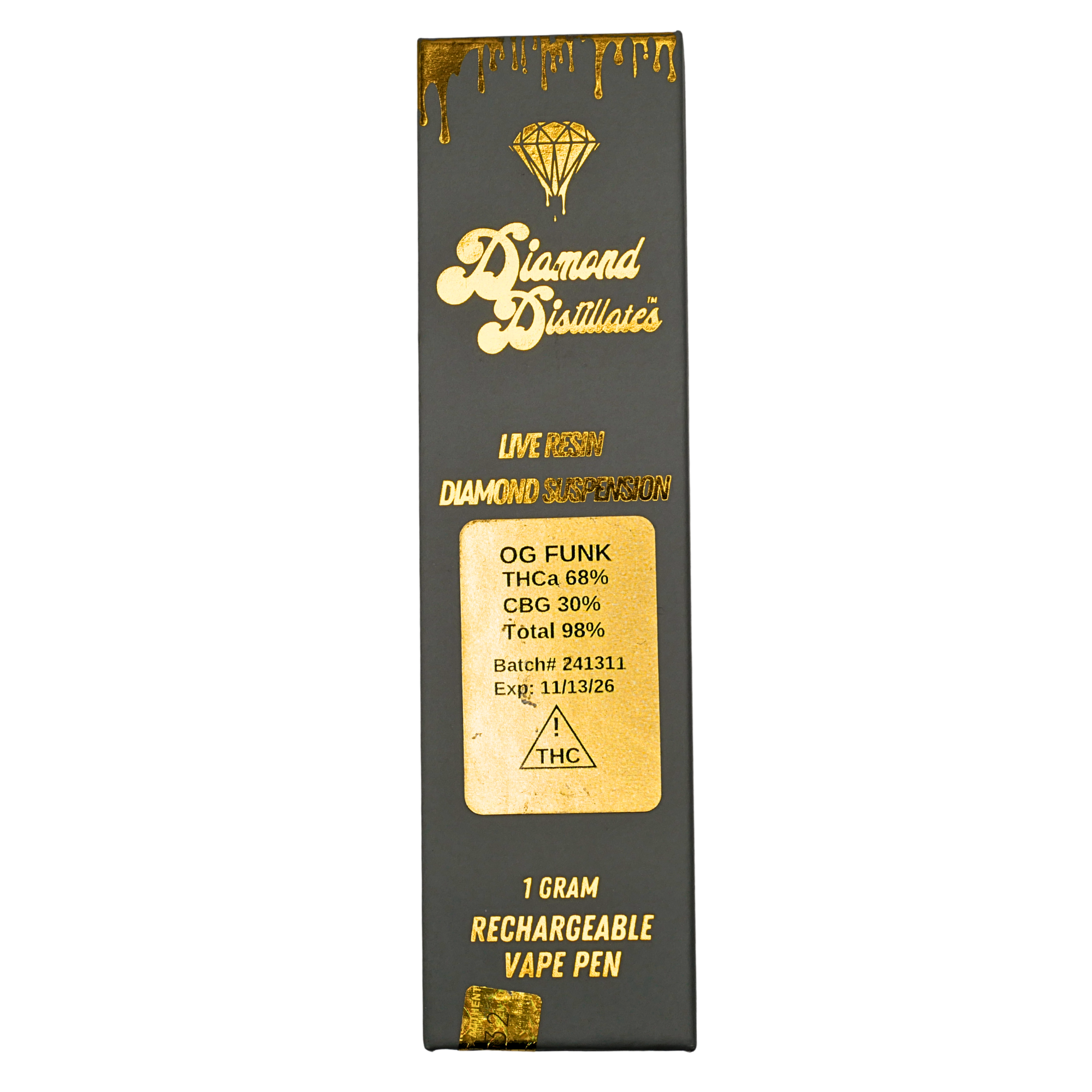 “Diamond Distillates” Live Resin Diamond rechargeable vape pen: OG Funk (1g) Puffy Parcel