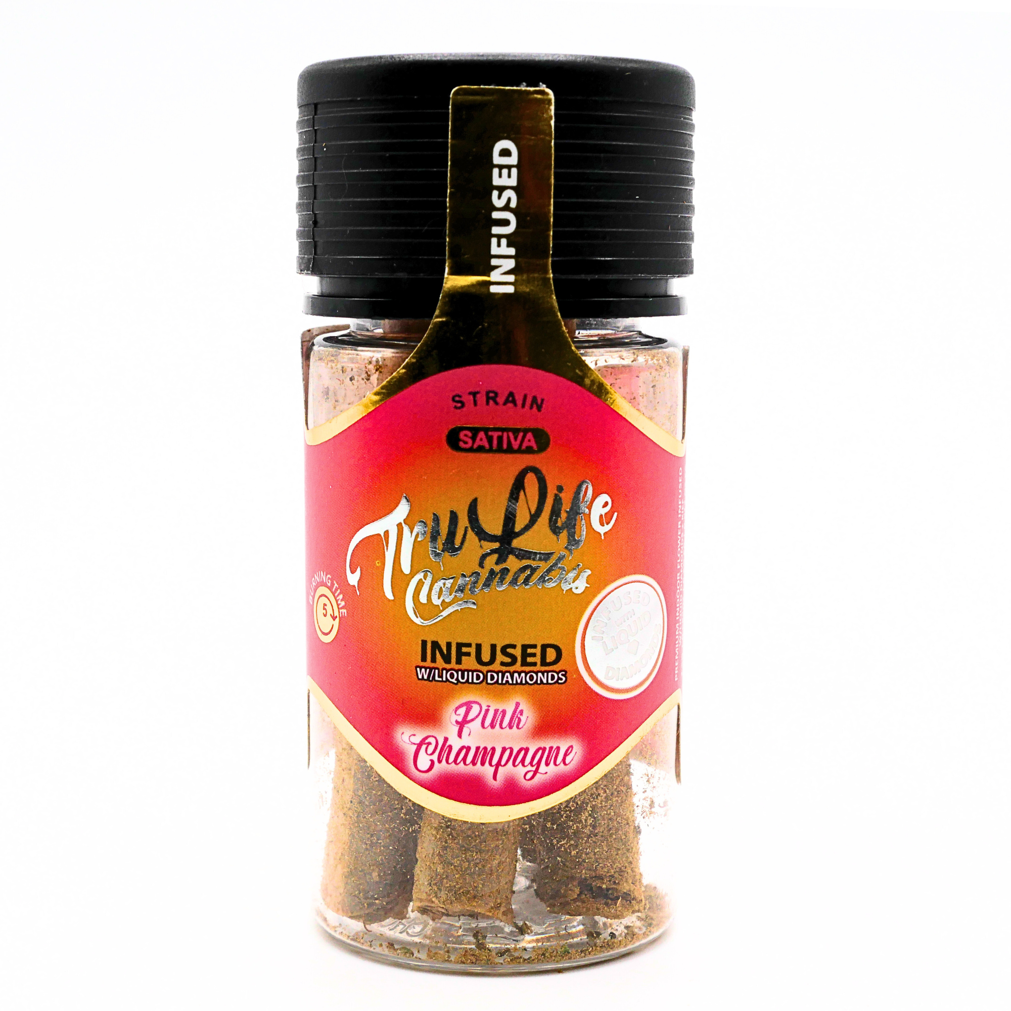 Life 5-pack prerolls (INFUSED W/LIQUID DIAMONDS + KIEF): Pink Champagne (2.5g) Puffy Parcel