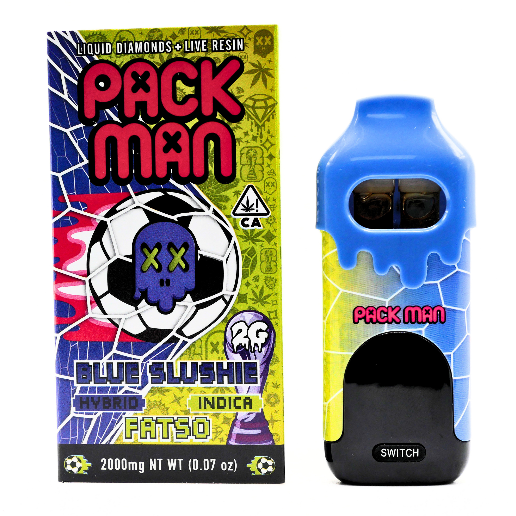 Limited World Cup Pack Man Liquid Diamonds + Live Resin Vape: Blue Slushie (Hybrid) X Fatso (Indica) Puffy Parcel