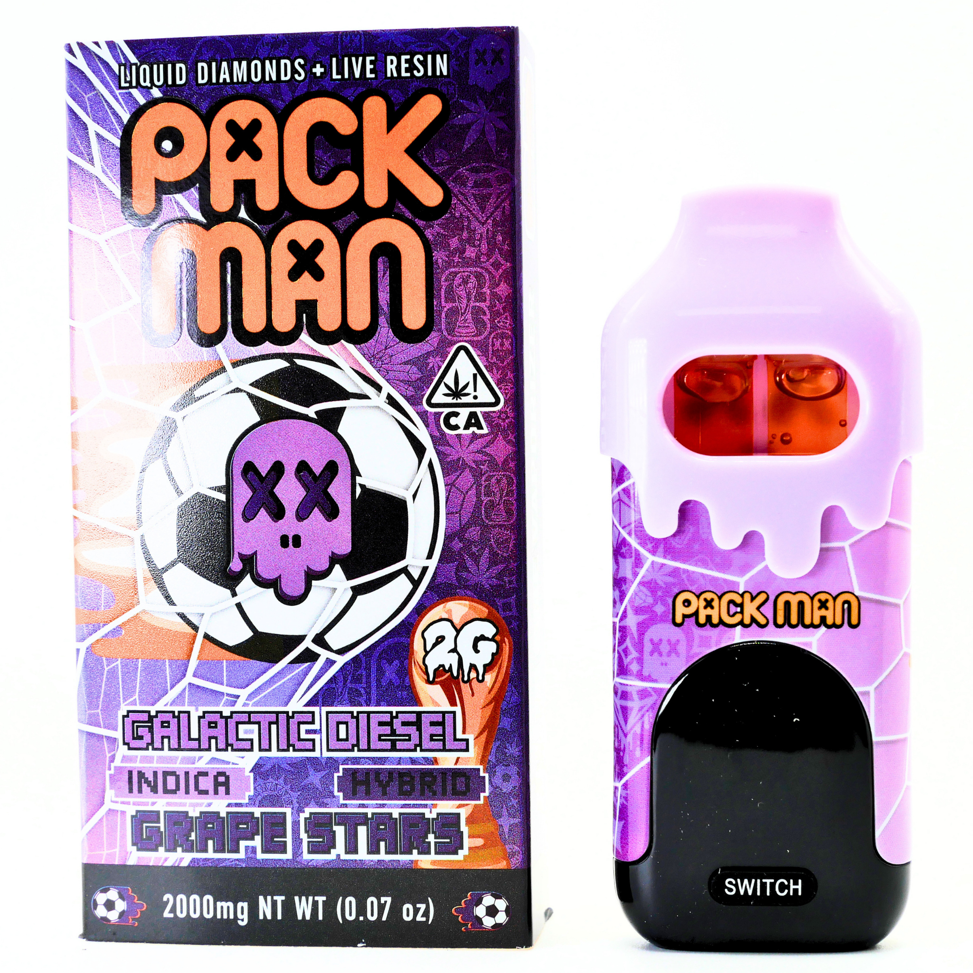 Limited World Cup Pack Man Liquid Diamonds + Live Resin Vape:Galactic Diesel (Indica) + Grape Stars (Hybrid)(2g) Puffy Parcel