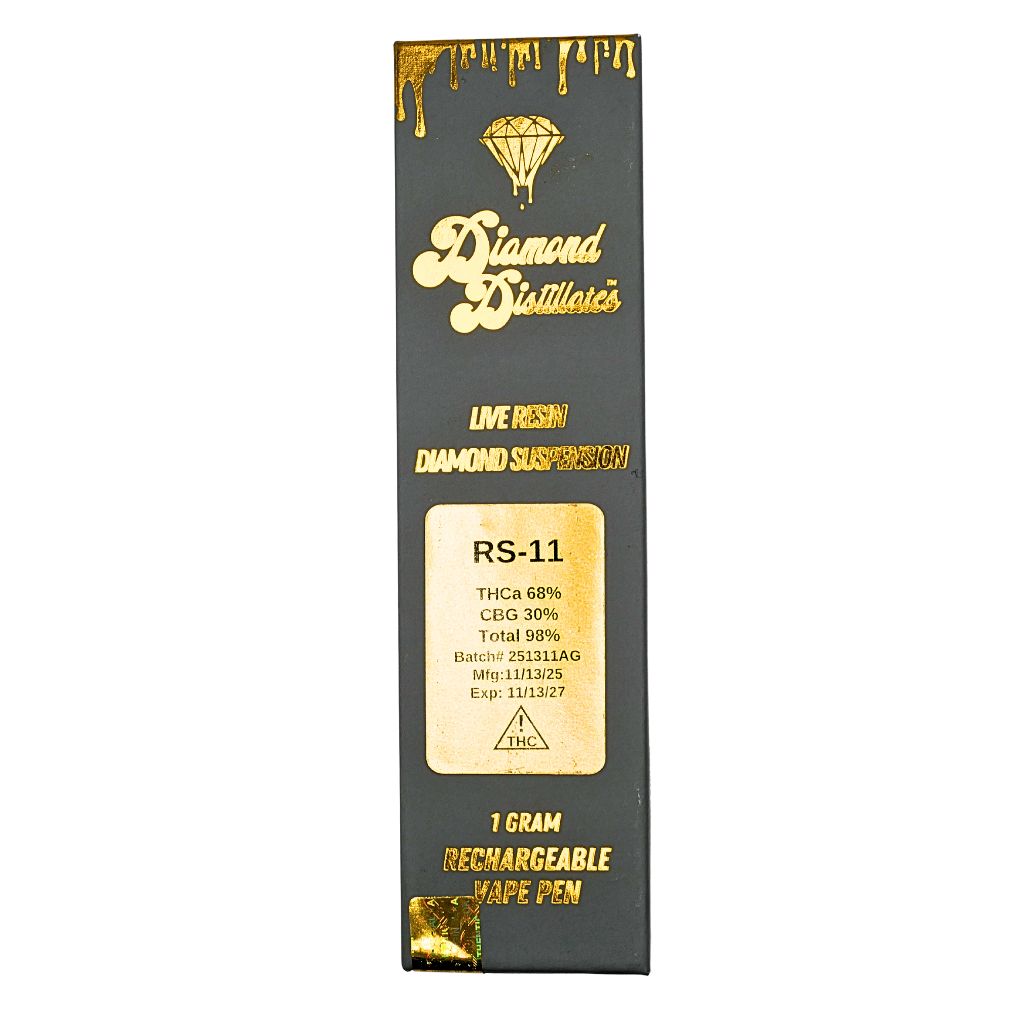 “Diamond Distillates” Live Resin Diamond rechargeable vape pen: RS11 (1g) Puffy Parcel