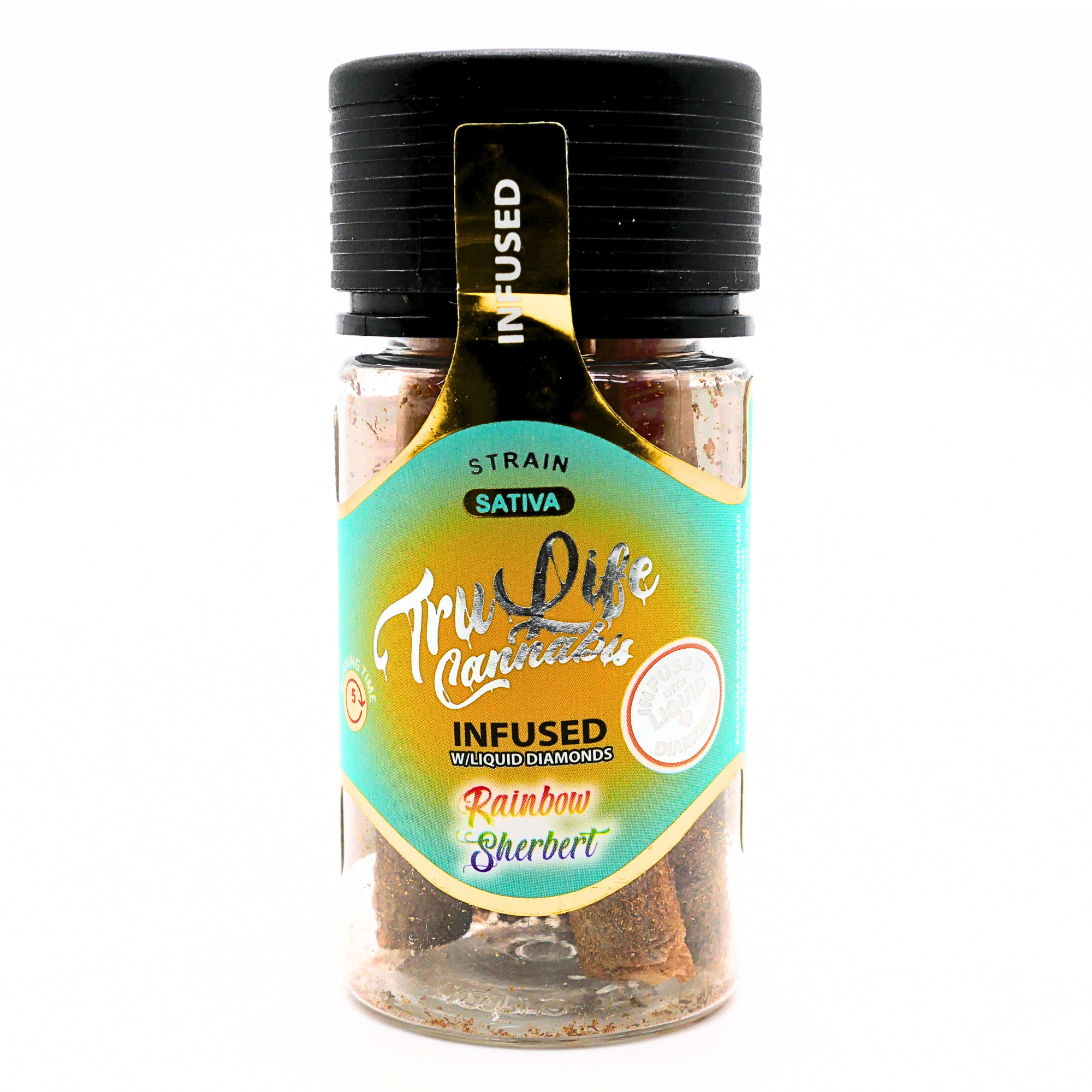 TruLife 5-pack prerolls (INFUSED W/LIQUID DIAMONDS + KIEF): Rainbow Sherbert (2.5g) Puffy Parcel