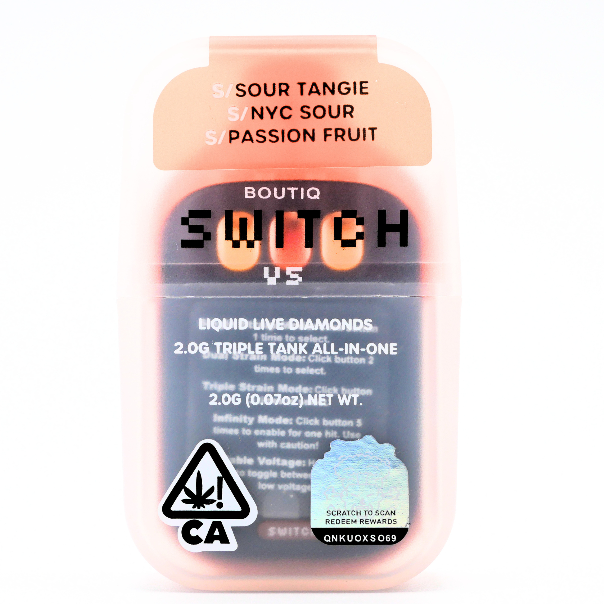 Boutiq Switch Liquid Live Diamonds rechargeable vape: Sour Tangie + NYC Sour+ Passion Fruit (2g) Puffy Parcel