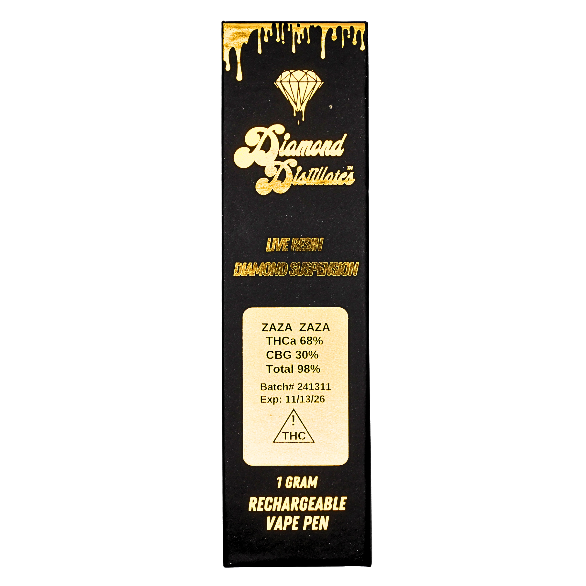 “Diamond Distillates” Live Resin Diamond rechargeable vape pen: Zaza Zaza (1g) Puffy Parcel