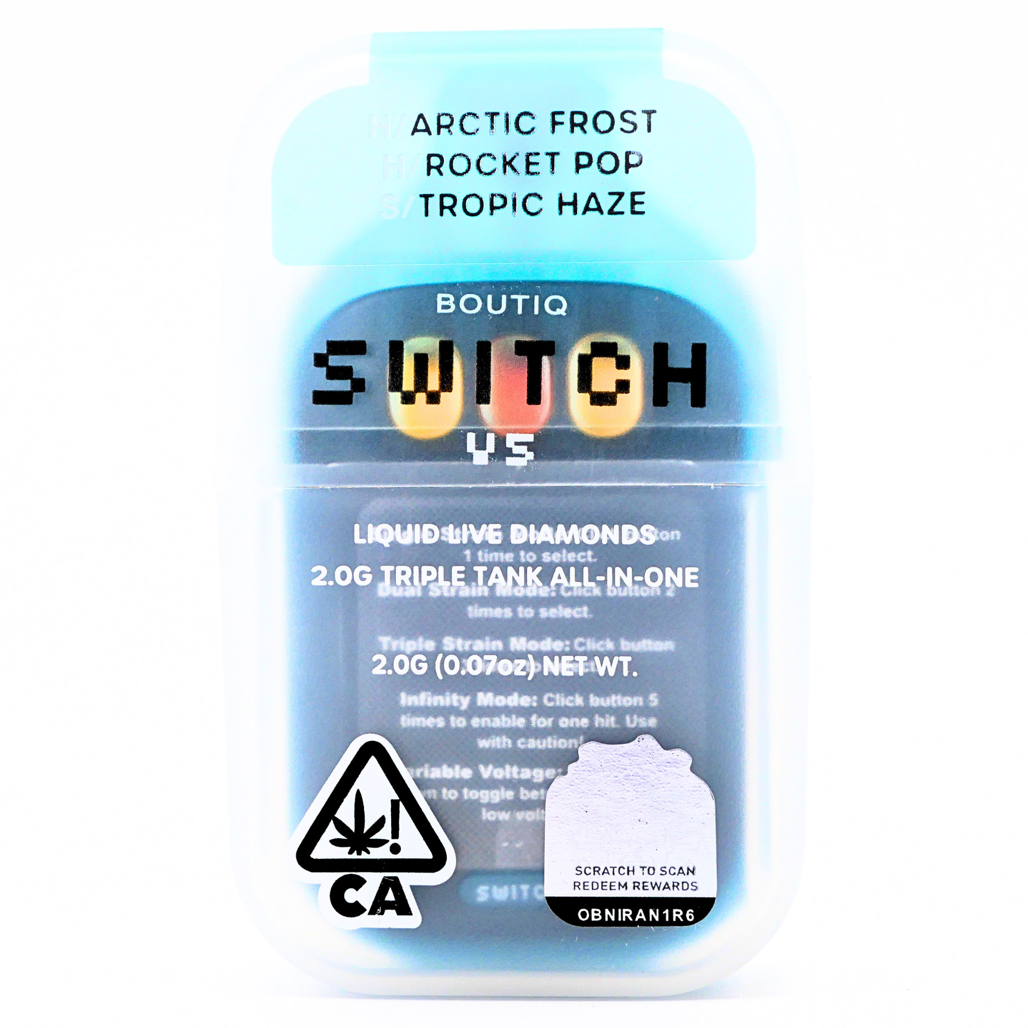 Boutiq Switch Liquid Live Diamonds rechargeable vape: Arctic Frost + Rocket Pop + Tropic Haze (2g) Puffy Parcel