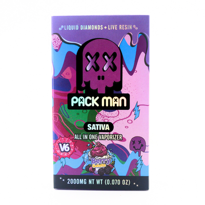 Pack Man Liquid Diamonds + Live Resin rechargeable vape: Berry Gelato (2g) Puffy Parcel
