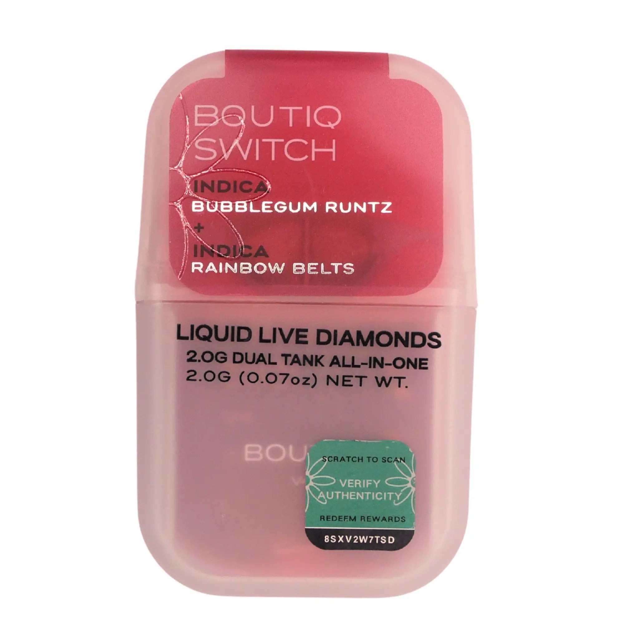 Boutiq Switch Liquid Live Diamonds disposable vape: Bubblegum Runtz + Rainbow Belts (2g) - Puffy Parcel