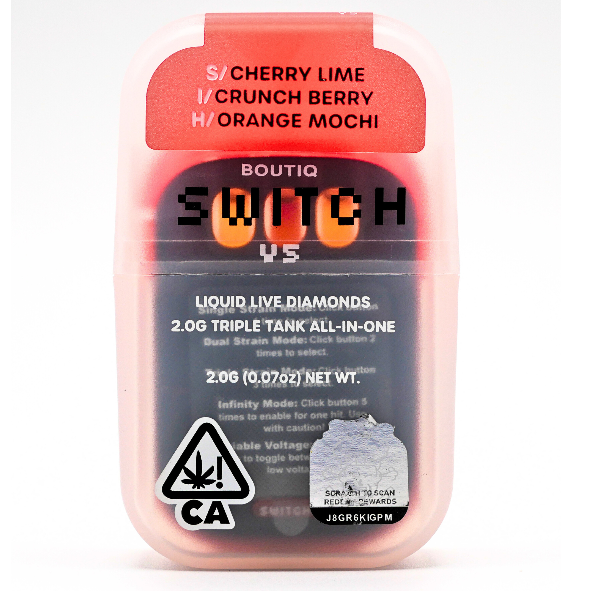 Boutiq Switch Liquid Live Diamonds rechargeable vape: Cherry Lime + Crunch Berry + Orange Mochi (2g) Puffy Parcel