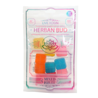 Herban Bud Live Rosin Gummies: Mixed Fruit Puffy Parcel