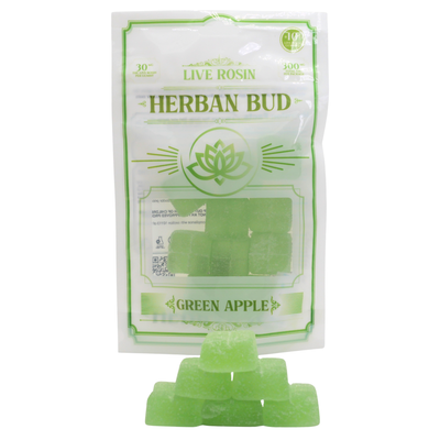 Herban Bud Live Rosin Gummies: Green Apple Puffy Parcel