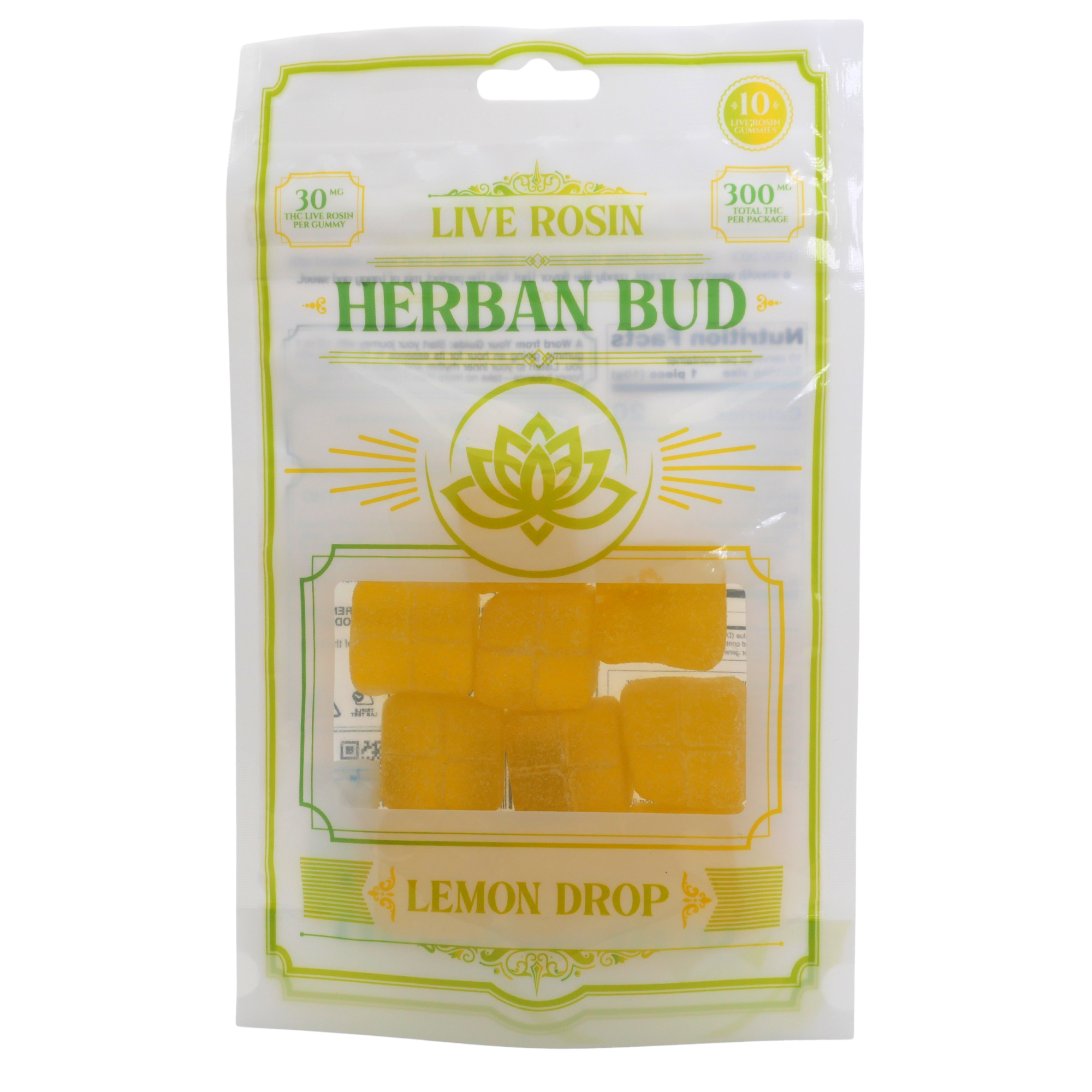 Herban Bud Live Rosin Gummies: Lemon Drop Puffy Parcel