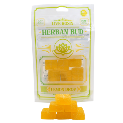 Herban Bud Live Rosin Gummies: Lemon Drop Puffy Parcel