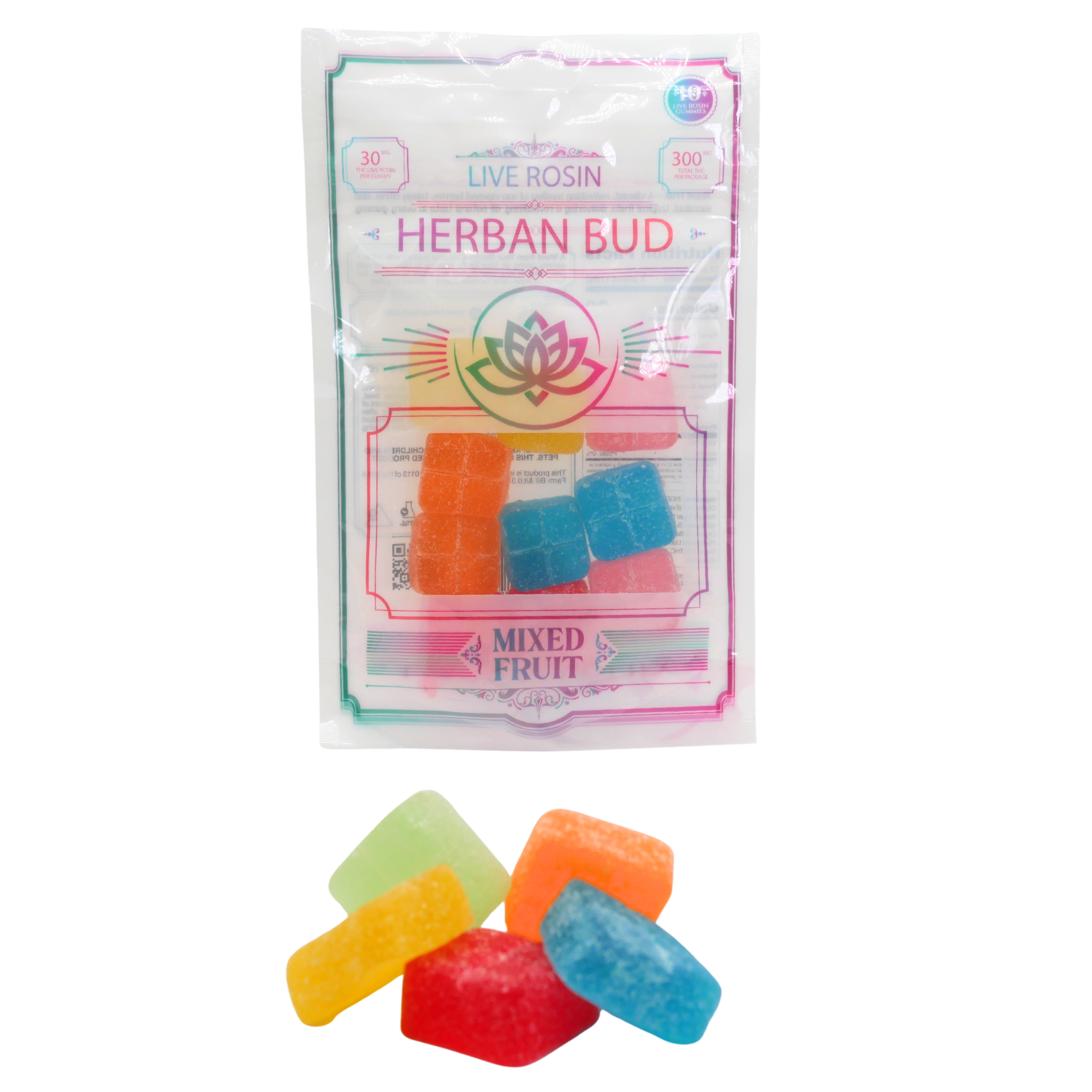 Herban Bud Live Rosin Gummies: Mixed Fruit Puffy Parcel