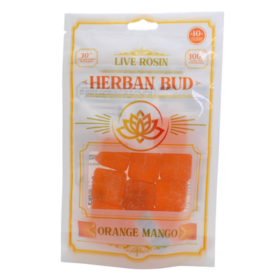 Herban Bud Live Rosin Gummies: Orange Mango Puffy Parcel