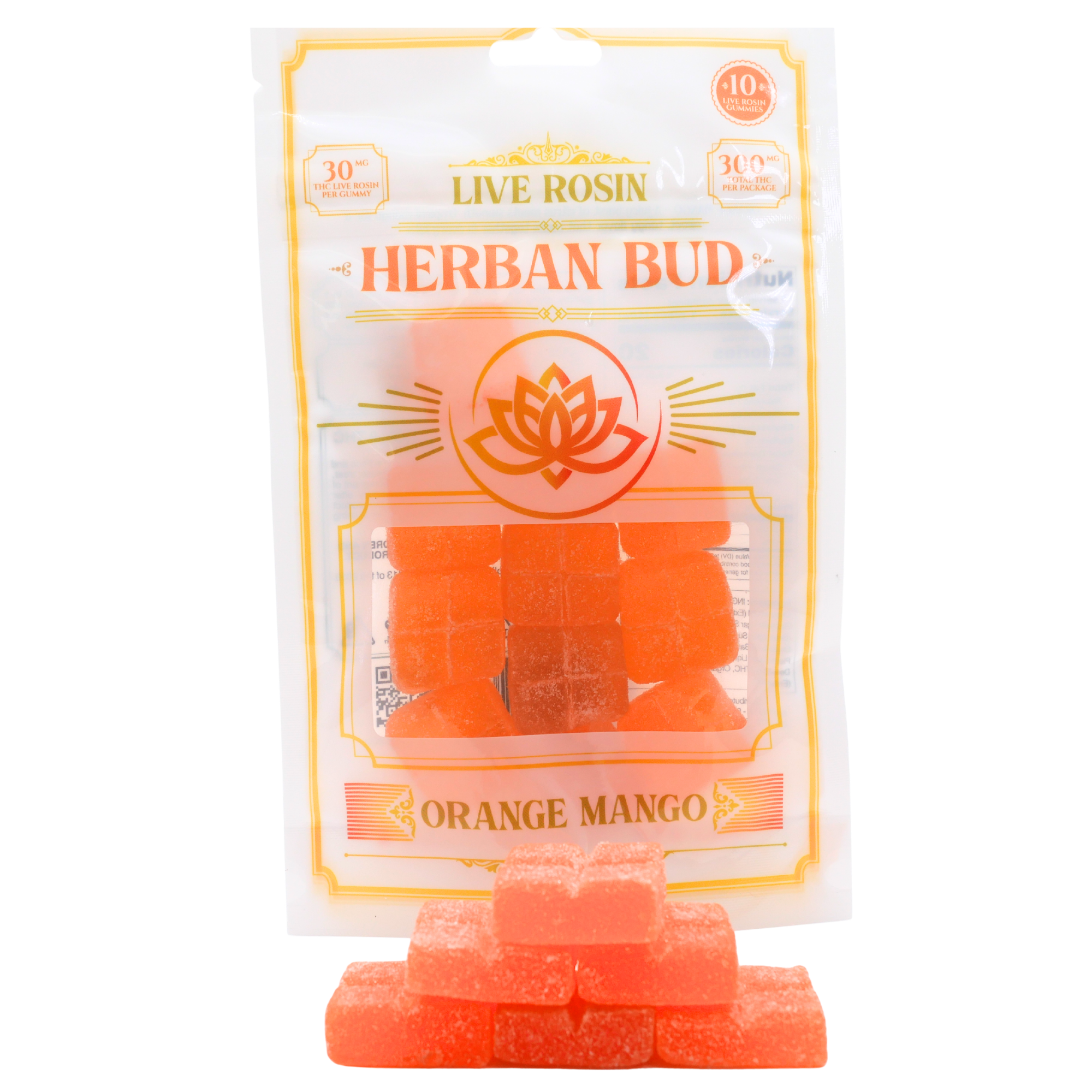 Herban Bud Live Rosin Gummies: Orange Mango Puffy Parcel