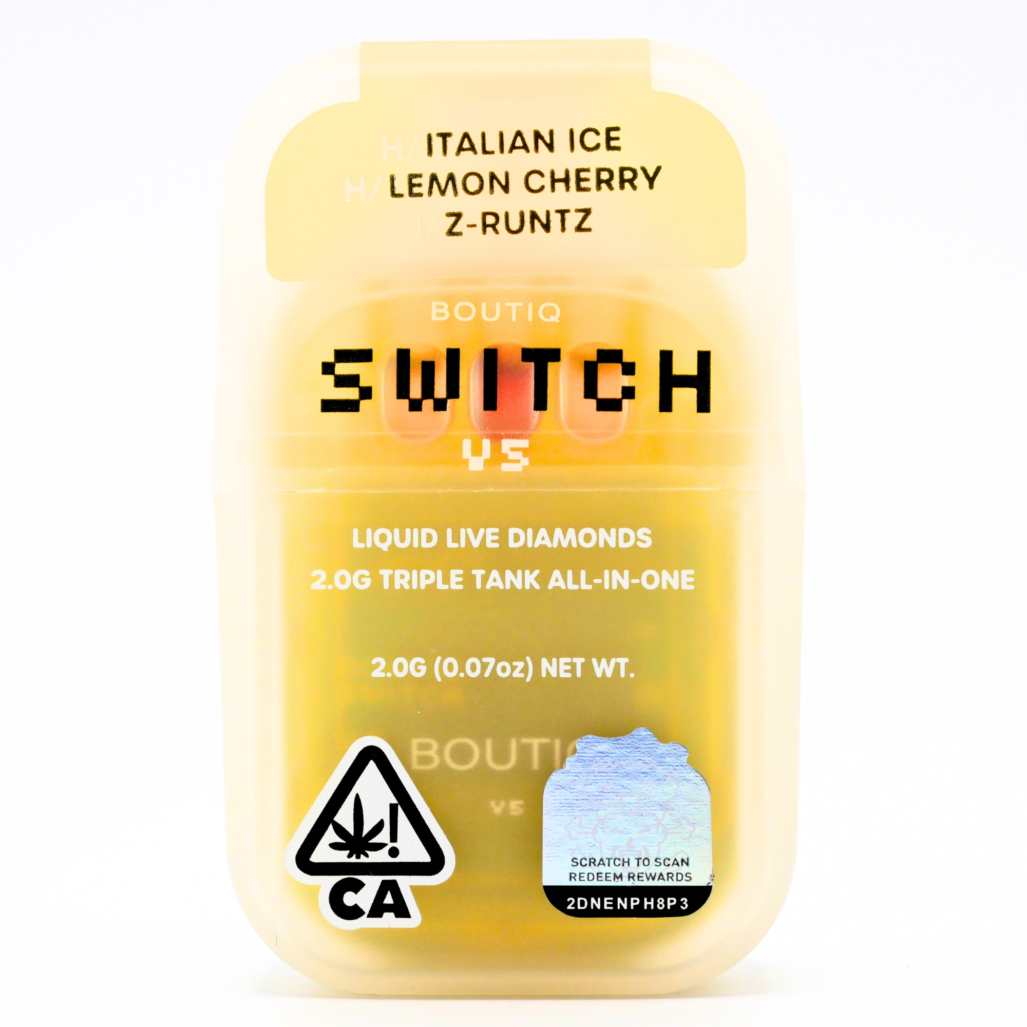 Boutiq Switch Liquid Live Diamonds rechargeable vape: Italian Ice + Lemon Cherry + Z-Runtz (2g) Puffy Parcel