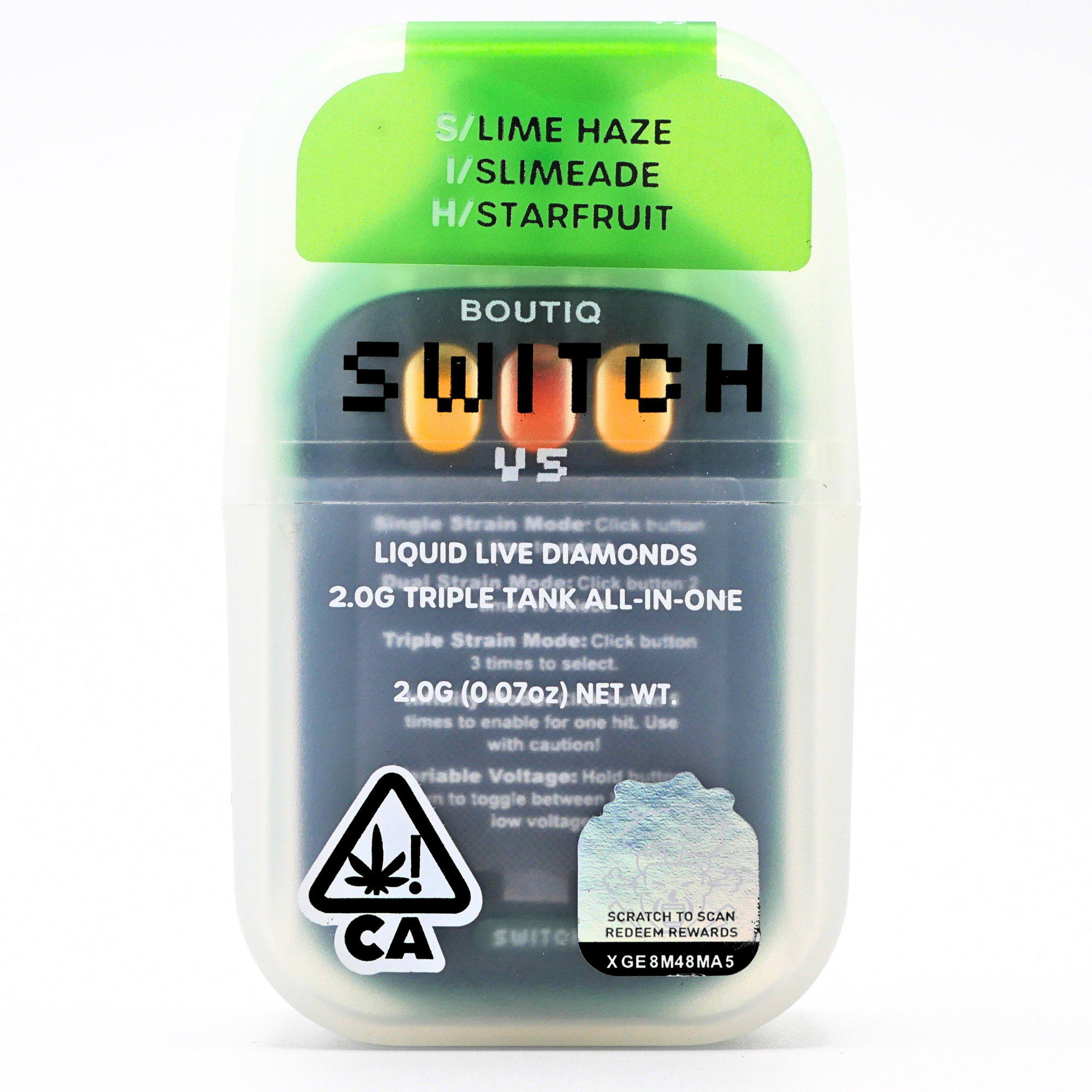Boutiq Switch Liquid Live Diamonds rechargeable vape: Lime Haze + Slimeade + Starfruit (2g) Puffy Parcel