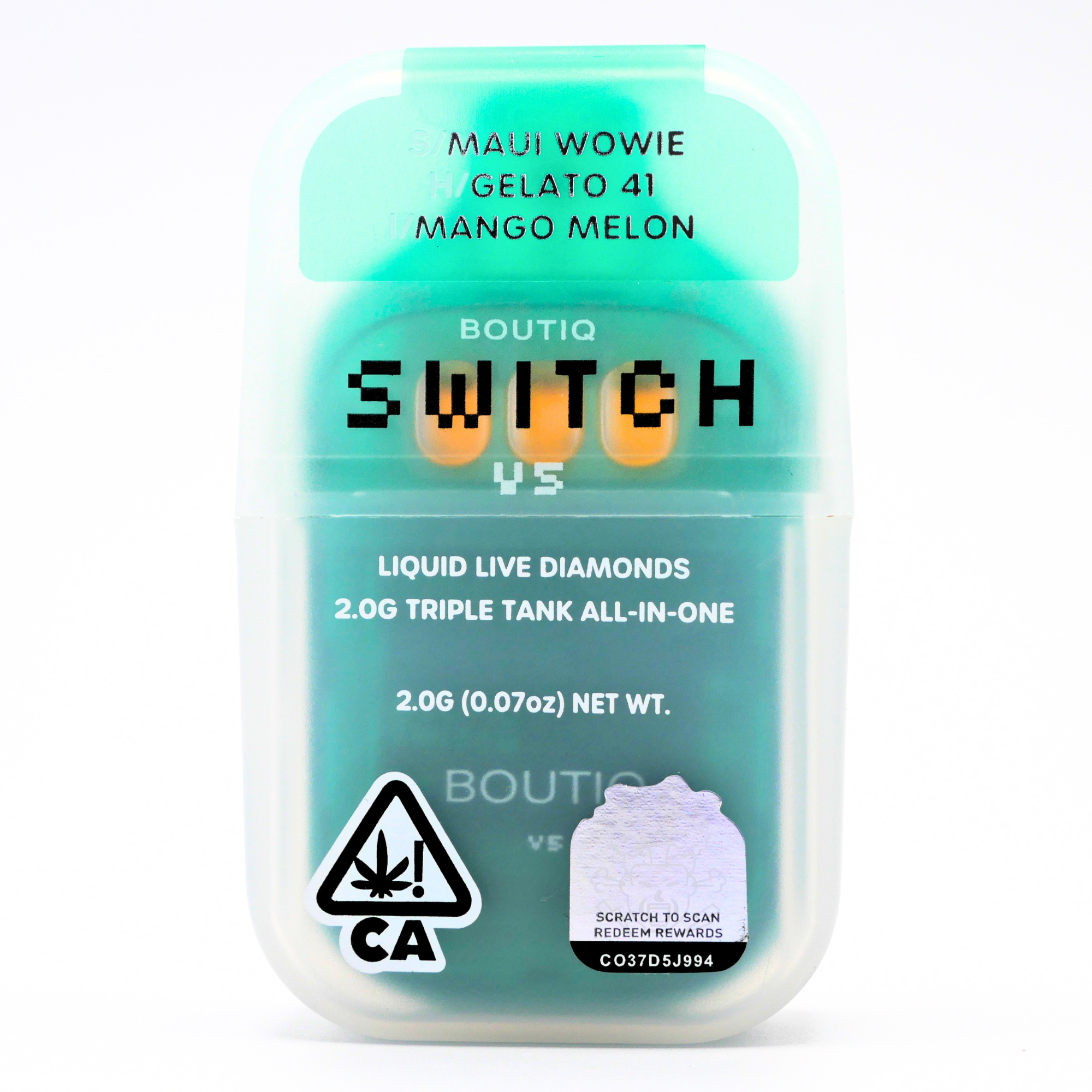 Boutiq Switch Liquid Live Diamonds rechargeable vape: Maui Wowie + Gelato 41 + Mango Melon (2g) Puffy Parcel