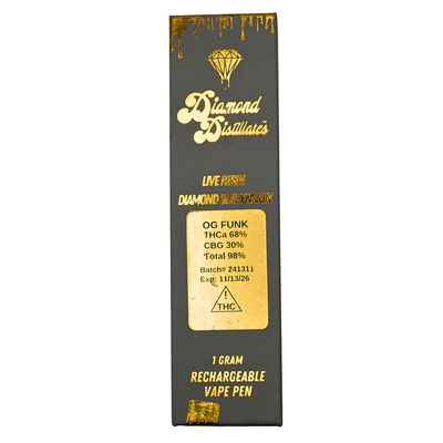 “Diamond Distillates” Live Resin Diamond rechargeable vape pen: OG Funk  (1g) Puffy Parcel