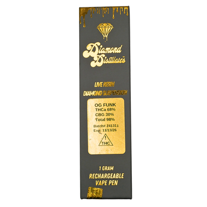 “Diamond Distillates” Live Resin Diamond rechargeable vape pen: OG Funk  (1g) Puffy Parcel