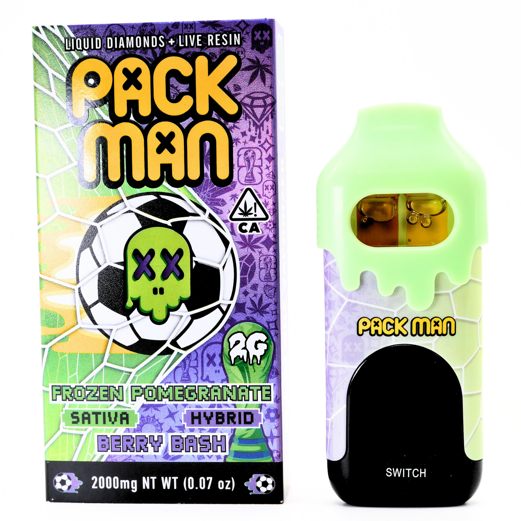 Limited World Cup Pack Man Liquid Diamonds + Live Resin vape: Frozen Pomegranate (Sativa) x Berry Bash (Hybrid) Puffy Parcel