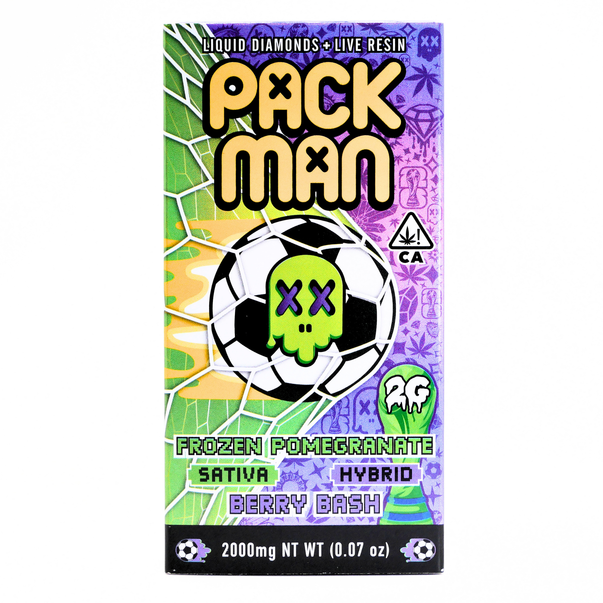 Limited World Cup Pack Man Liquid Diamonds + Live Resin vape: Frozen Pomegranate (Sativa) x Berry Bash (Hybrid) Puffy Parcel