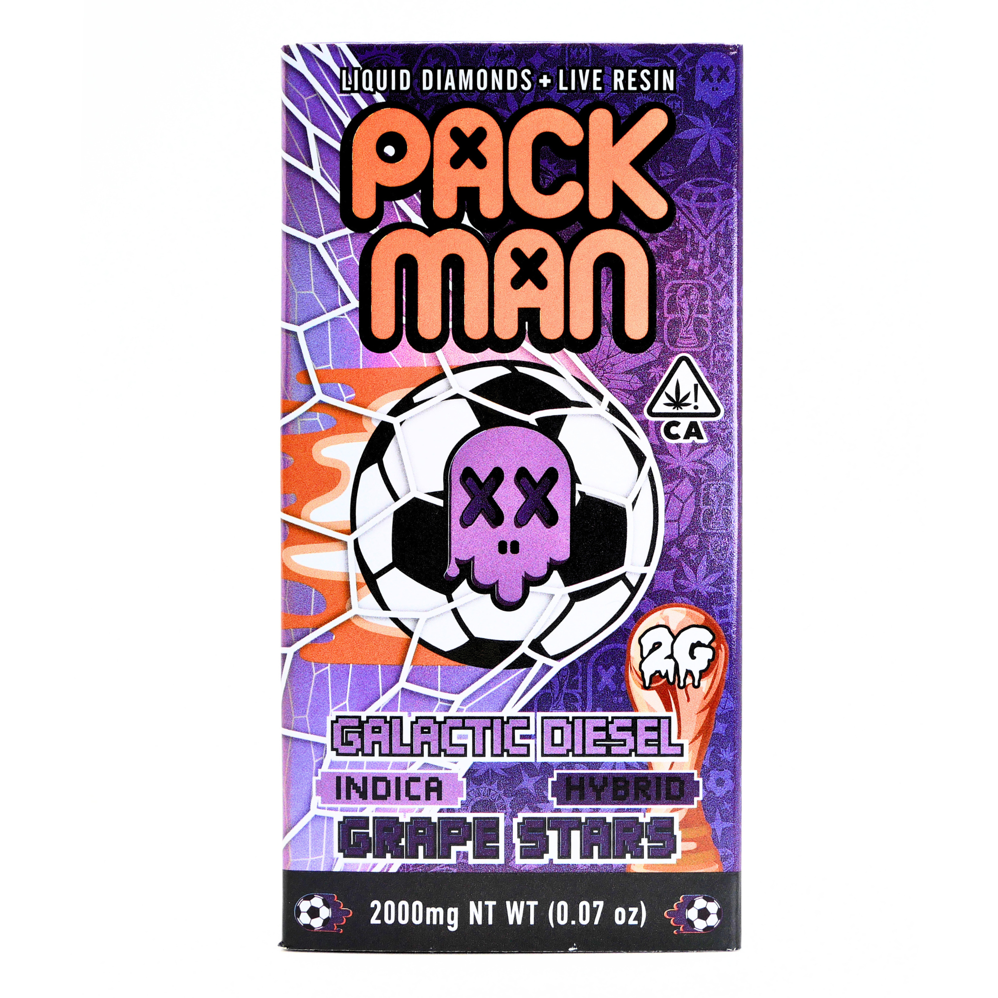 Limited World Cup Pack Man Liquid Diamonds + Live Resin Vape:Galactic Diesel (Indica) + Grape Stars (Hybrid)(2g) Puffy Parcel