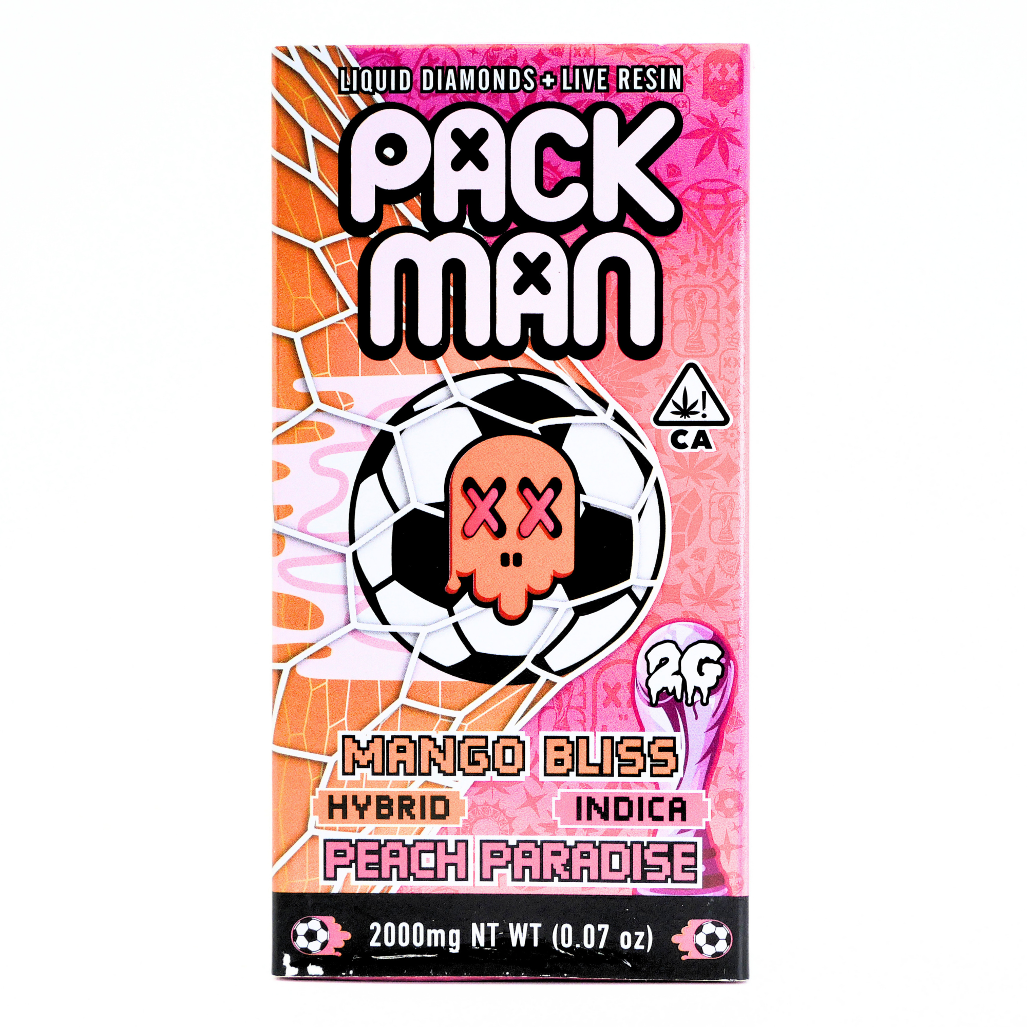 Limited World Cup Pack Man Liquid Diamonds + Live Resin Vape: Mango Bliss (Hybrid) x Peach Paradise (Indica)(2g) Puffy Parcel