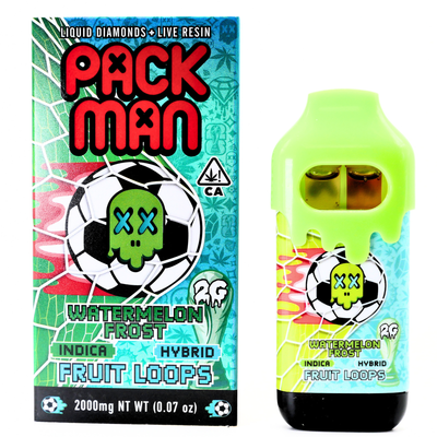 Limited World Cup Pack Man Liquid Diamonds + Live Resin Vape: Watermelon Frost (Indica) + Fruit Loops (Hybrid)(2g) Puffy Parcel