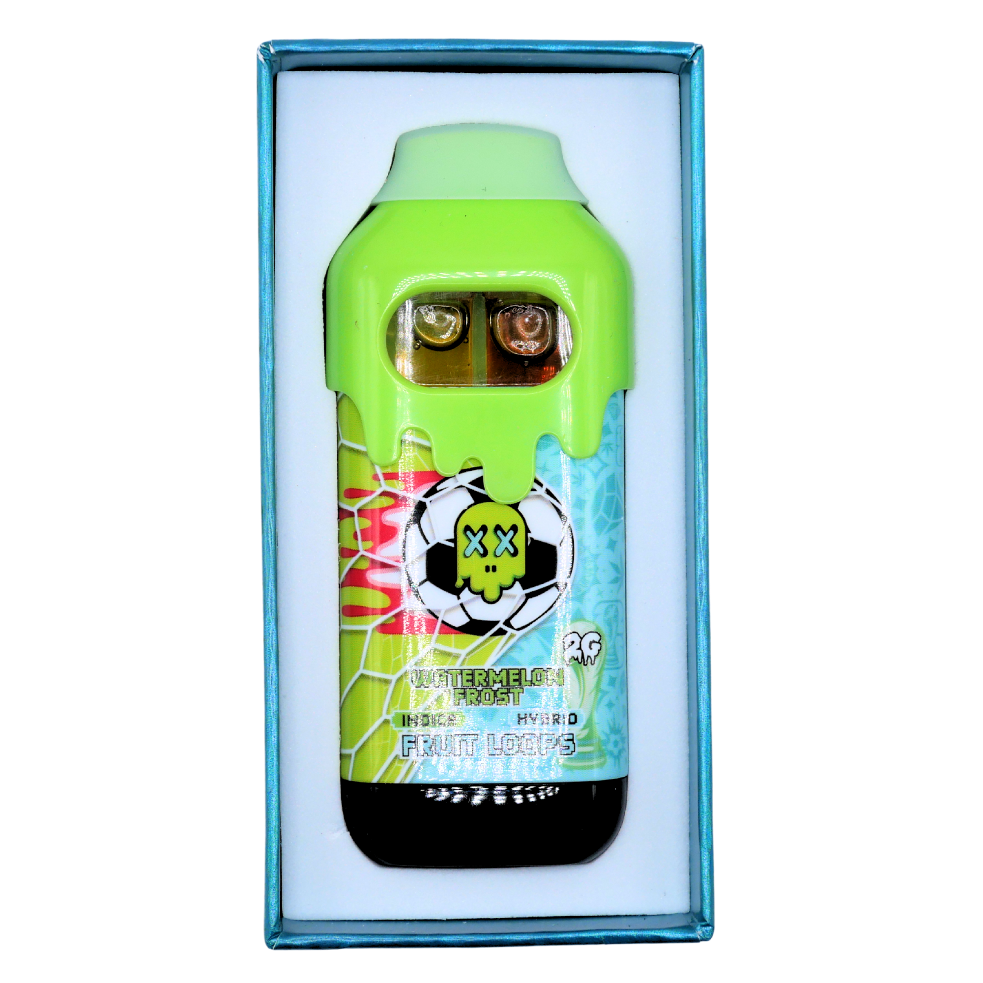 Limited World Cup Pack Man Liquid Diamonds + Live Resin Vape: Watermelon Frost (Indica) + Fruit Loops (Hybrid)(2g) Puffy Parcel