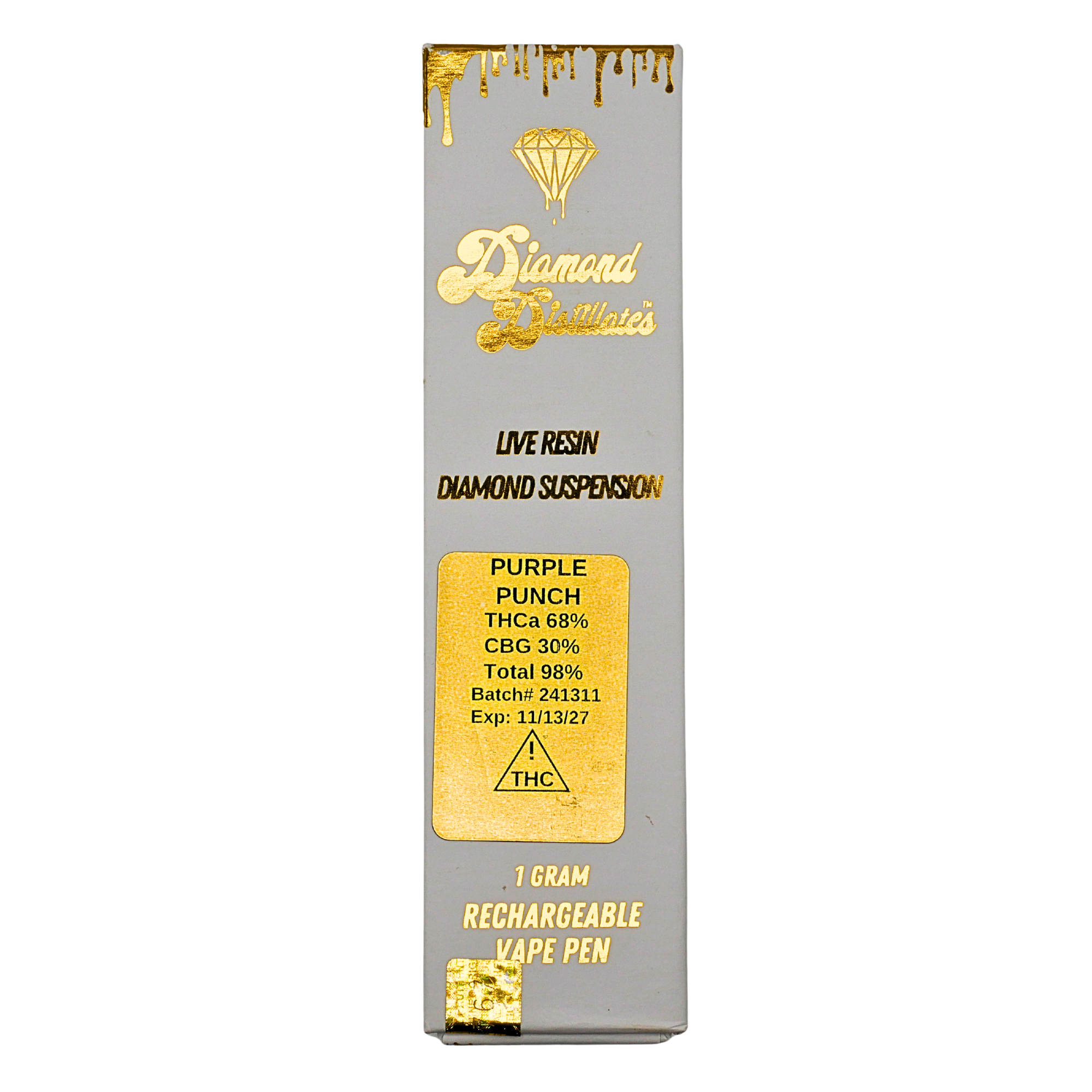 “Diamond Distillates” Live Resin Diamond rechargeable vape pen: Purple Punch (1g) Puffy Parcel