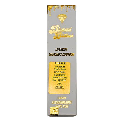 “Diamond Distillates” Live Resin Diamond rechargeable vape pen: Purple Punch (1g) Puffy Parcel