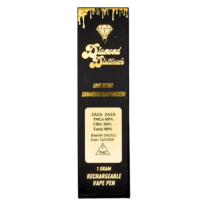 “Diamond Distillates” Live Resin Diamond rechargeable vape pen: Zaza Zaza  (1g) Puffy Parcel